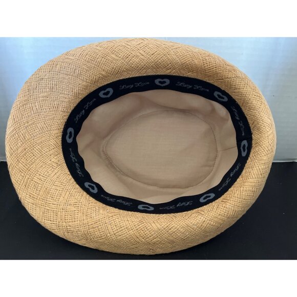 Lady Love Woven Fedora Style Straw Hat, Beach Hat Black Band Cloth Inside - Picture 6 of 13
